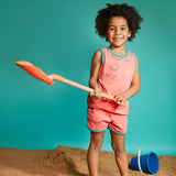 Lucy & Sam Coral and turqoise baby and kids organic vest and shorts