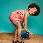 Lucy & Sam Coral and turqoise baby and kids organic vest and shorts