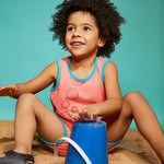 Lucy & Sam Coral and turqoise baby and kids organic vest and shorts