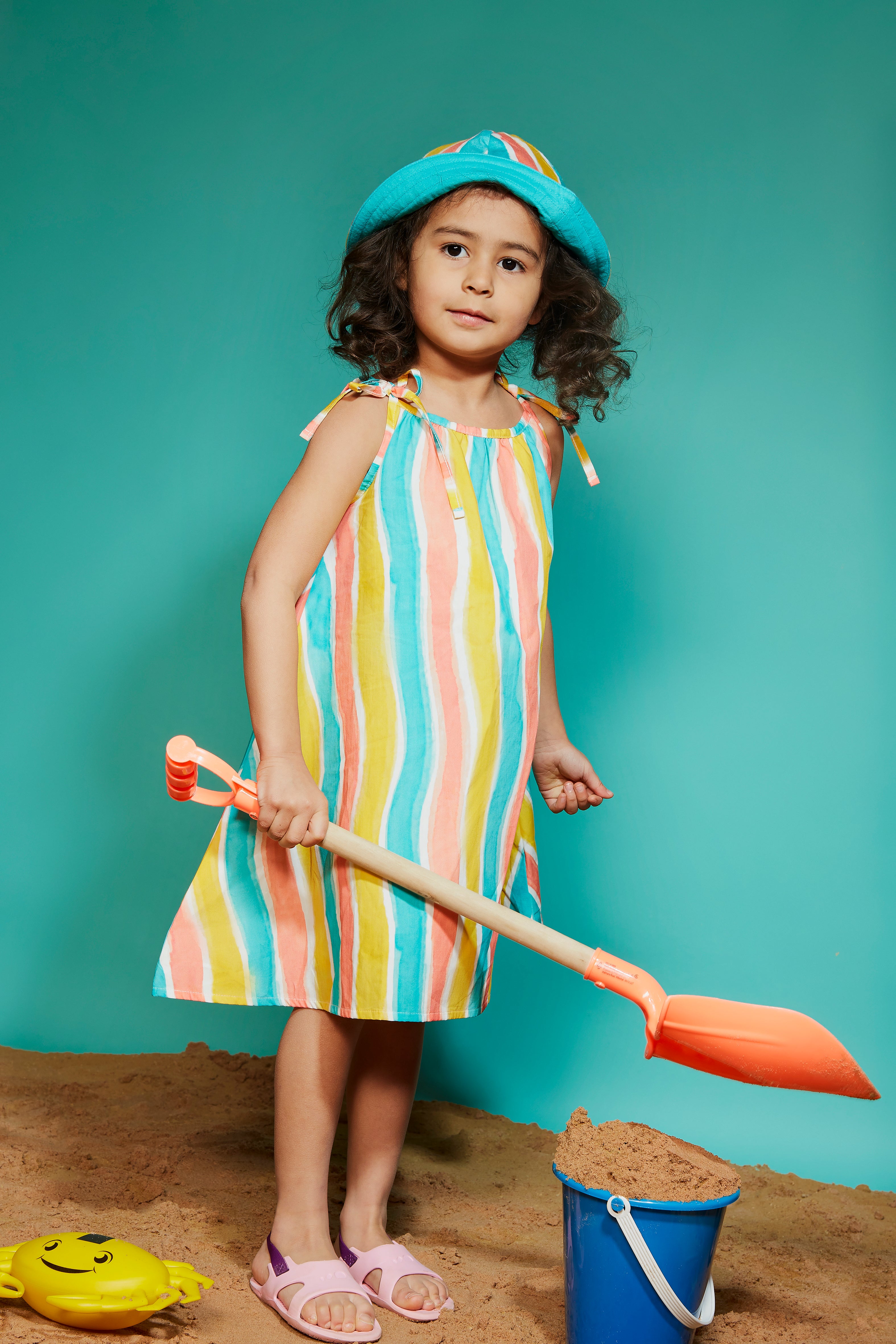 Lucy & Sam Multi colour stripe baby kids swing organic dress