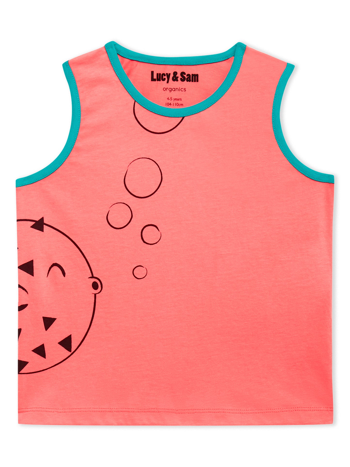 Lucy & Sam Coral and turqoise baby and kids organic vest and shorts