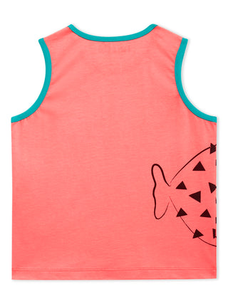 Lucy & Sam Coral and turqoise baby and kids organic vest and shorts