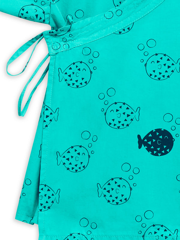 Lucy & Sam Turqoise baby and kids pufferfish organic  kimono and shorts set