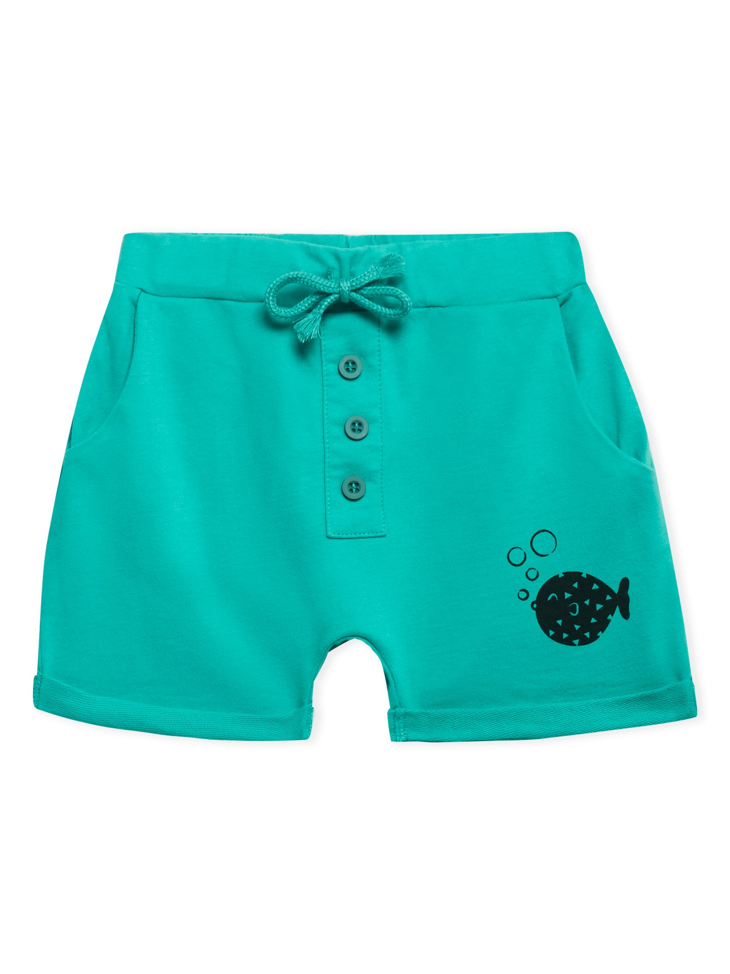 Lucy & Sam White and turqoise pufferfish t shirt and shorts