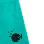 Lucy & Sam White and turqoise pufferfish t shirt and shorts
