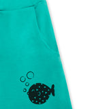Lucy & Sam White and turqoise pufferfish t shirt and shorts