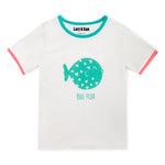 Lucy & Sam White and turqoise pufferfish t shirt and shorts