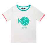 Lucy & Sam White and turqoise pufferfish t shirt and shorts