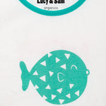 Lucy & Sam White and turqoise pufferfish t shirt and shorts