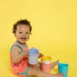 Lucy & Sam Coral and turqoise baby and kids organic vest and shorts