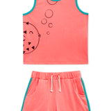 Lucy & Sam Coral and turqoise baby and kids organic vest and shorts
